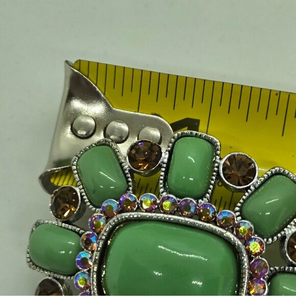 Joan Rivers Jade Green and Amber Tone AB Stone Brooch Pin Silver-tone - Picture 6 of 7